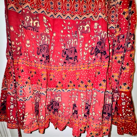 Bohemian Red Elephant Patterned Wrap Skirt Made in India - Picture 3 of 11